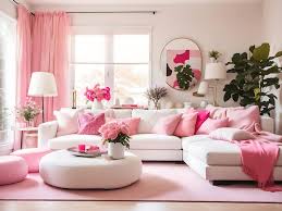 white sofa and pink decor