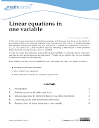 linear equations in one variable manualzz