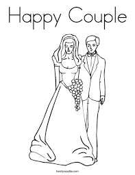 Color sky landscape background with newly married couple groom carrying to bride vector illustration. Happy Couple Coloring Page Twisty Noodle