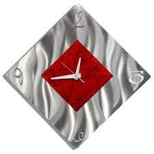 Red Silver Metal Wall Clock Diamond