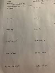 Solved Algebra 1 Gcf Polynomials 4 14