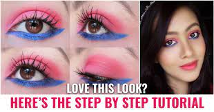 fresh pink and blue summer eye makeup look
