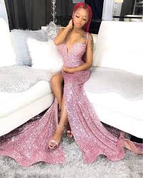 Long Sexy Prom Dresses 2022 High Slit Sweetheart Pink Sequin African Black  Girls Gala Prom Gowns - Prom Dresses - AliExpress