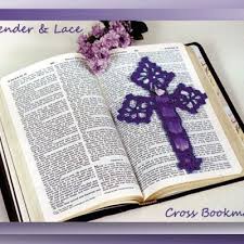 New crocheted cross bookmark w/ bead & tassel 11 x 4 inch. Religious Bookmarks