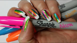 sharpie nail art diy sparkly neon