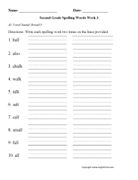 second grade spelling worksheets