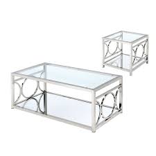 Furniture Of America Beller Metal 2 Piece Coffee Table Set In Chrome