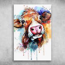 Colorful Dairy Cattle Watercolor Milk