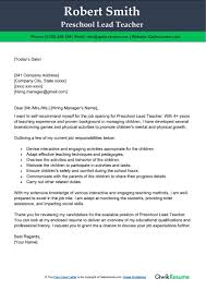 pre lead teacher cover letter