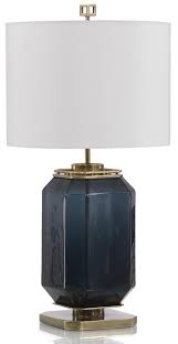 Navy Blue Glass And Brass Table Lamp By