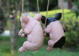 Swinging Garden Pig Statue These
