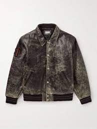 distressed leather varsity jacket