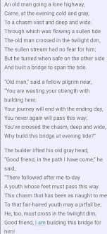 bridge builder poem setting brainly in