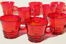 Vintage Ruby Red Glass Mugs Or Punch