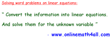 word problems on linear equations