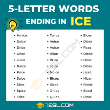 30 common 5 letter words ending in ice