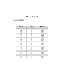 Height And Weight Conversion Chart 7 Free Pdf Documents