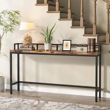 70 9 In Brown Rectangle Particle Board Extra Long Console Table Skinn