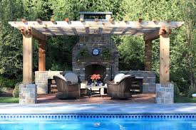 Poolside Fireplace Patio And Pergola