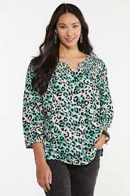 Welcome to the jungle—we've got fun and games. Plus Size Green Leopard Print Top Shirts Blouses Cato Fashions