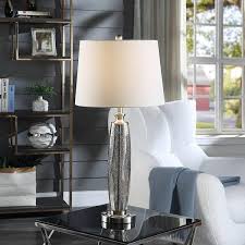 Stylecraft Northbay Long Mercury Glass Table Lamp White Hardback Fabric Shade