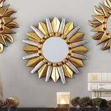 Antique Wood Star Wall Mirror With