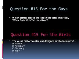 Battle of the sexes questions as i said in my last post the roommate game i am dedicating a few posts to all the ra's out there. Ppt Battle Of The Sexes Trivia Game Powerpoint Presentation Free Download Id 235584