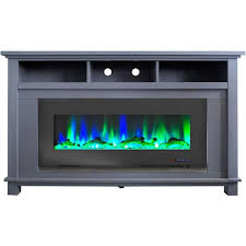 Hanover Winchester Electric Fireplace Tv Stand And Color Changing Led Heater Insert With Driftwood Log Display Slate Blue
