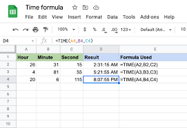 time formula in google sheets