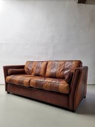 Vintage Striped Leather Sofa For