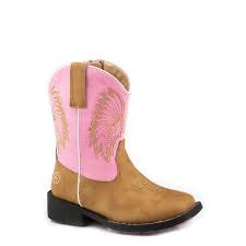 Roper Girls Toddler Big Chief Western Boots Tan Pink