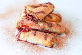 nutella and raspberry filo pastry rolls
