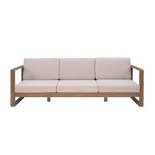 Sloane Natural Wood Outdoor 3 Seater Sofa Sectional With Beige Cushions