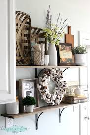 decorating shelves in a farmhouse kitchen