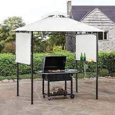 4 5 Ft X 13 Ft Steel Double Tiered Backyard Patio Bbq Grill Gazebo With Bar Counters Extendable Shades White