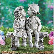 Bench Statue Whimsical Flowerbed Yard