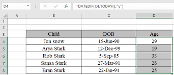 calculate age from date of birth in excel