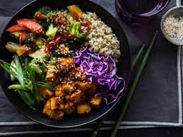 korean barbecue tofu bowls with veggies
