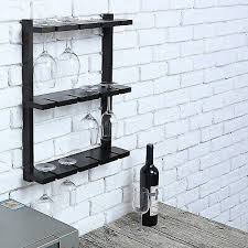 Black Wood Wall Mounted 12 Wine Glass