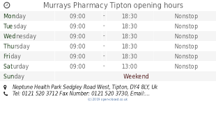 We have pharmacies located at our hospitals throughout the twin cities and western wisconsin. Murrays Pharmacy Tipton Opening Times Neptune Health Park Sedgley Road West