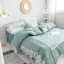 Korean Lace Solid Green Color Bed Set