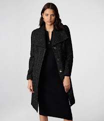 Karl Lagerfeld Paris Women's Belted Metallic Tweed Coat