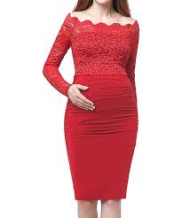 Momo Maternity Red Lace Hannah Maternity Off Shoulder Dress Women