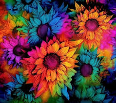 rainbow of flowers with the sunflowers
