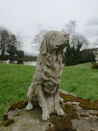 stone garden golden retriever dog