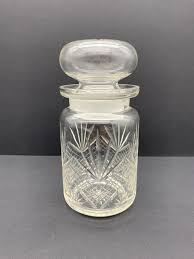 small vintage clear cut glass jar with