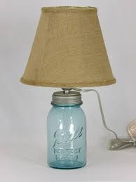 Aqua Quart Mason Jar Lamp With Burlap