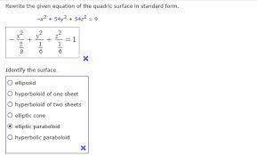 Given Equation Of The Quadratic Surface