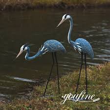 Bronze Blue Heron Outdoor Statues Fine