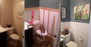 If your home is a craftsman, the wainscoting should be more of a shaker style, with straight lines and flat panels. Budget Half Bathroom Update Diy Wainscoting Mama Needs A Project